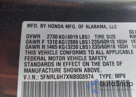 2022 Honda Odyssey Ex-L from USA, damaged, VIN 5FNRL6H7XNB008974